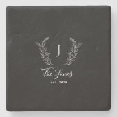 家族モノグラム名パーソナライズされた黒エレガント ストーンコースター (正面)