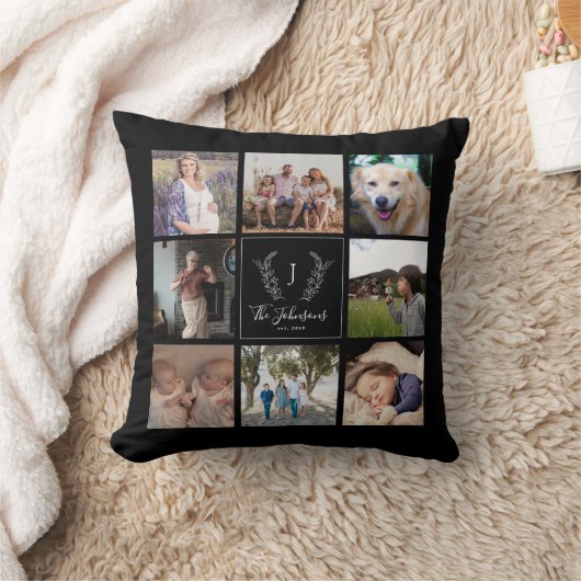 家族モノグラム名数々の写真コラージュカスタム クッション (ブランケット)
