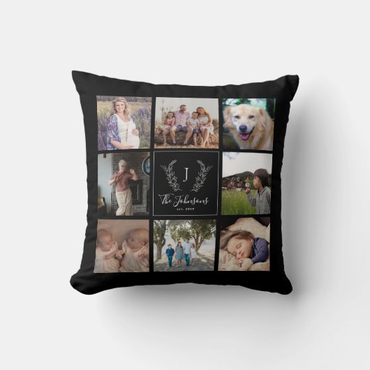 家族モノグラム名数々の写真コラージュカスタム クッション (正面)