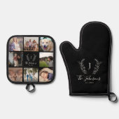家族モノグラム名数々のphoto collage black 鍋つかみ&鍋敷きセット (正面)