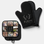 家族モノグラム名数々のphoto collage black 鍋つかみ&鍋敷きセット (正面/裏面)