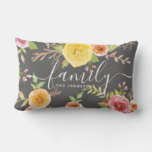 家族モノグラム灰色の黄色のフローラ水色シック ランバークッション (裏面)