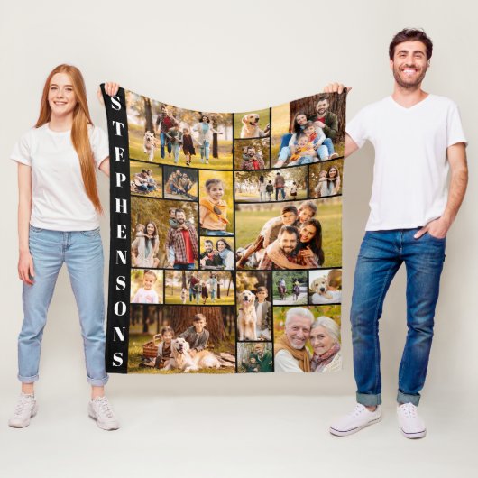 家族ユニーク名20フォトコラージュシンプル フリースブランケット (インサイチュ)