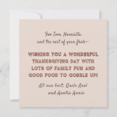 家族ユーモアのあると友人のための感謝祭祈りの言葉 招待状 (裏面)