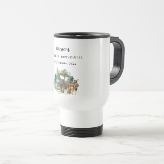 家族休暇クマ狼の森の動物の名前 トラベルマグ (正面右)