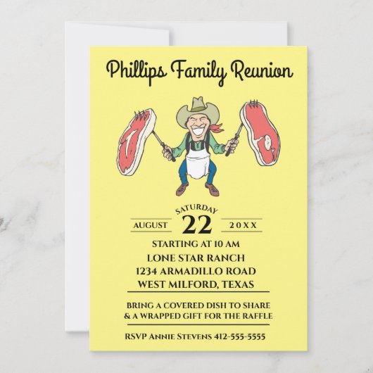 家族会のカウボーイの大きいステーキ 招待状 (正面)