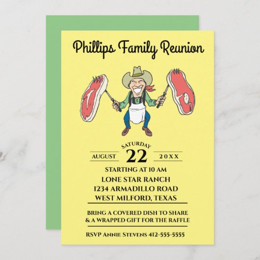 家族会のカウボーイの大きいステーキ 招待状 (正面/裏面)