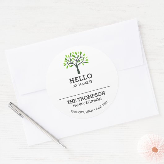 家族会の名札のこんにちは系譜のカスタム ラウンドシール (封筒)