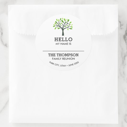 家族会の名札のこんにちは系譜のカスタム ラウンドシール (バッグ)