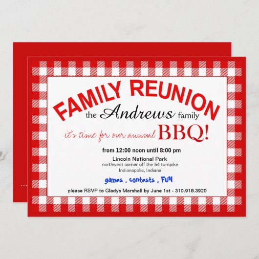 家族会の夏BBQのピクニック 招待状 (正面/裏面)