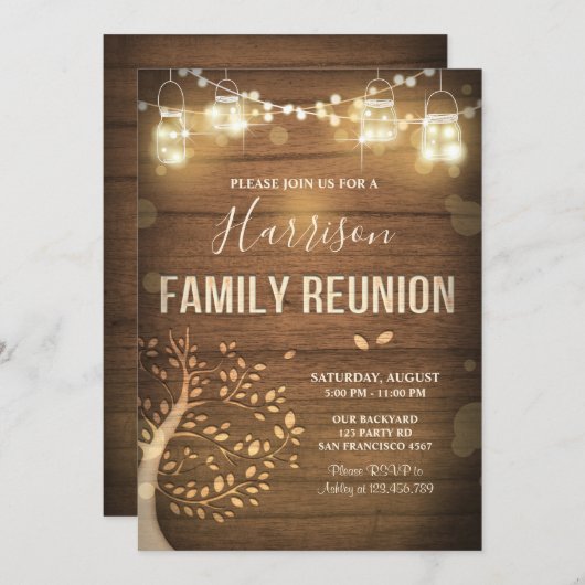 家族会の招待の系譜の素朴な木 招待状 (正面/裏面)