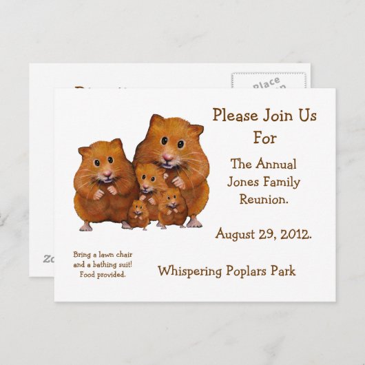 家族会の招待状、ハムスター、アートワーク インビテーションポストカード (正面/裏面)