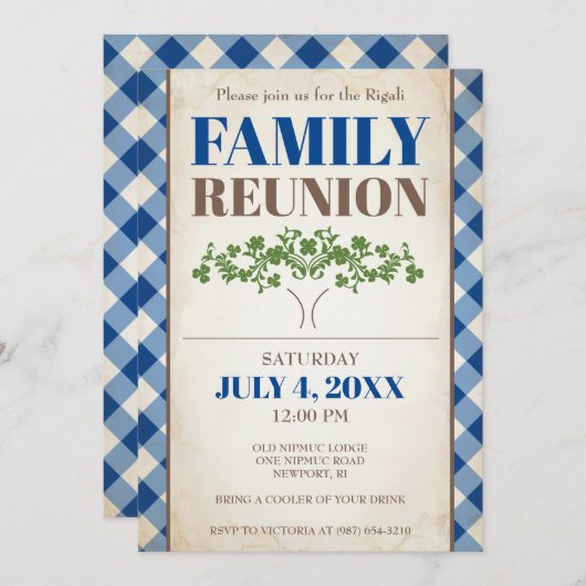 家族会の招待、木、家族のピクニック 招待状 (正面/裏面)