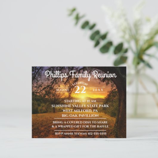 家族会の日の出の写真 インビテーションポストカード (スタンド正面)