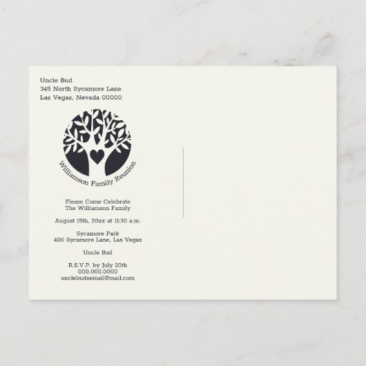 家族会の木の招待状 インビテーションポストカード (裏面)