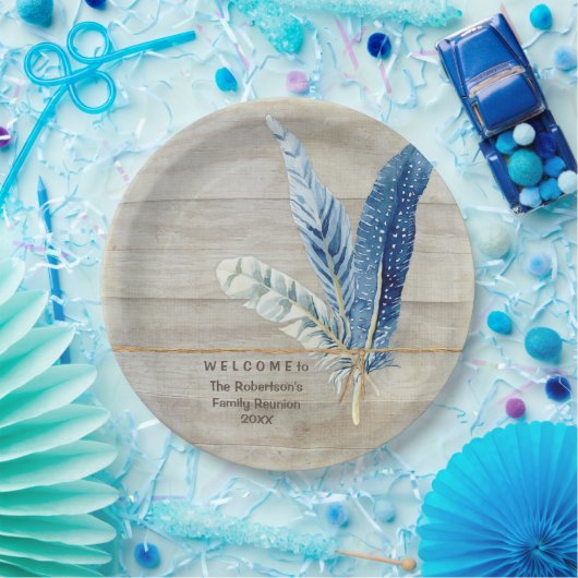 家族会の木製の塀板w羽 ペーパープレート (パーティー)