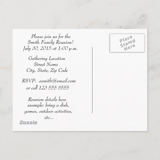 家族会の青の背景 インビテーションポストカード (裏面)