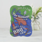 家族会BBQの赤いギンガムの招待状 招待状 (スタンド正面)