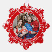家族伝統的写真レッドグリーンプレイドホリデー オーナメントカード (正面)