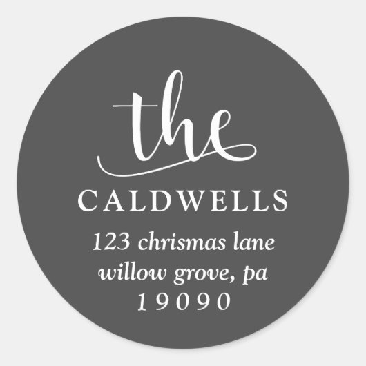 家族伝統的書道グレー差出人住所 ラウンドシール (正面)