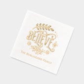 家族信じの名前を付けた「」クリスマス・グリーティング 箔ナプキン (左)