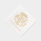 家族信じの名前を付けた「」クリスマス・グリーティング 箔ナプキン (右)