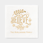 家族信じの名前を付けた「」クリスマス・グリーティング 箔ナプキン (正面)