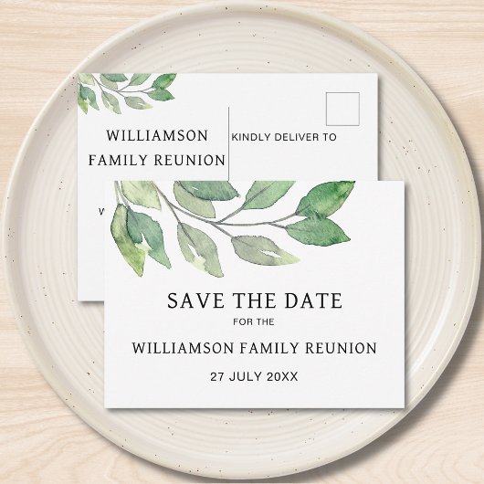 家族再会グリーンSave The Date 案内ポストカード