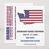 家族再会 ワシントン州 マップ アメリカ国旗 招待状 (正面/裏面)