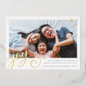 家族写真おもしろいエレガント書道JOY金ゴールド 箔シーズンカード (正面)