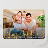 家族写真おもしろい書道ハッピーホリデー金ゴールド 箔シーズンカード (正面)