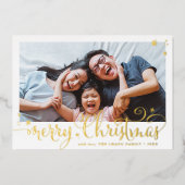 家族写真おもしろい書道楽しいクリスマス 箔シーズンカード (正面)
