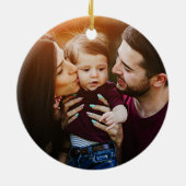 家族写真かわいいロンドンイラストレーションクリスマス セラミックオーナメント (裏面)