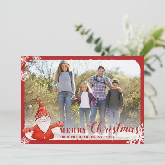 家族写真かわいい格言赤メリークリスマス シーズンカード (スタンド正面)