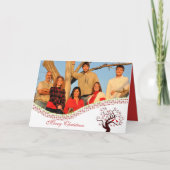 家族写真かわいい鳥クリスマスツリー シーズンカード (正面)