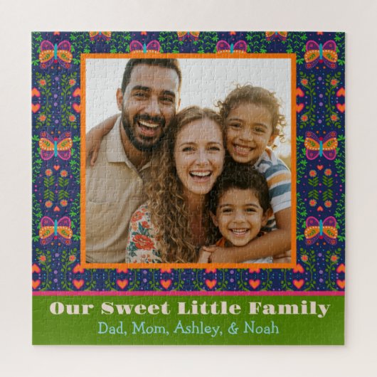 家族写真かわいらしフォーク蝶の花カスタムの ジグソーパズル (縦)
