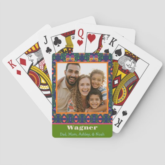 家族写真かわいらしフォーク蝶の花カスタムの トランプ (裏面)