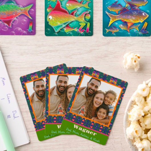 家族写真かわいらしフォーク蝶の花カスタムの トランプ