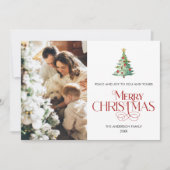 家族写真とメリークリスマスツリー シーズンカード (正面)