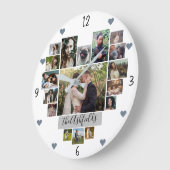 家族写真のコラージュのハートは17の写真白を示します ラージ壁時計 (傾斜)