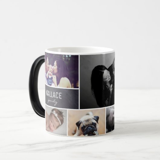 家族写真のコラージュの名字の黒板 モーフィングマグカップ (正面左)