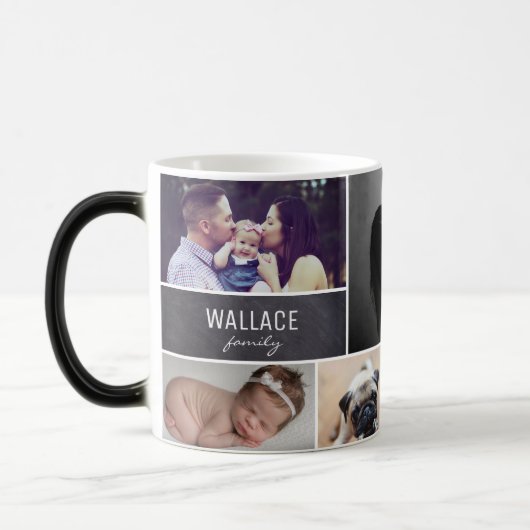 家族写真のコラージュの名字の黒板 モーフィングマグカップ (左)