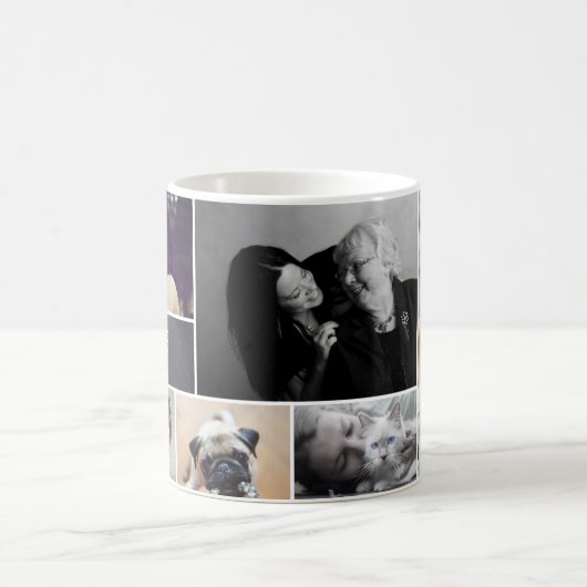 家族写真のコラージュの名字の黒板 モーフィングマグカップ (中央)