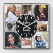 家族写真のコラージュのInstagramの写真の楕円形の名前B スクエア壁時計 (正面)