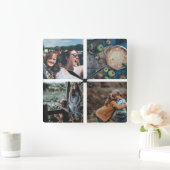 家族写真のコラージュのInstagramの写真の記念品 スクエア壁時計 (ホーム)