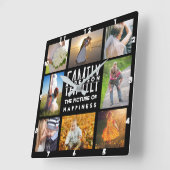 家族写真のコラージュは8つの写真黒いカスタムを示します スクエア壁時計 (傾斜)