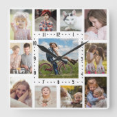 家族写真のコラージュ11のInstagramの写真|の白 スクエア壁時計 (正面)