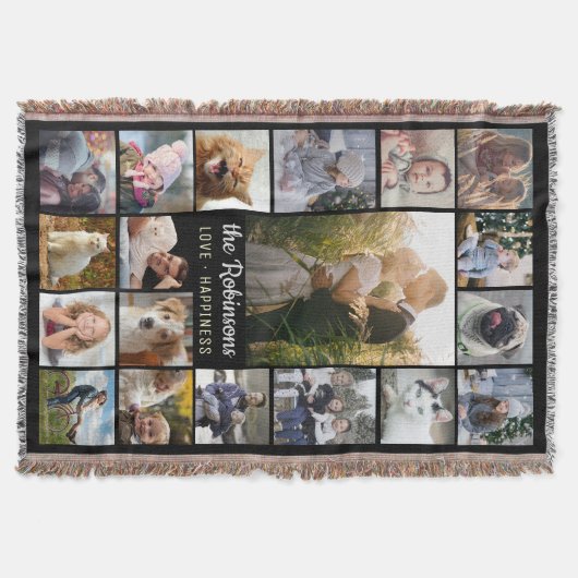家族写真のコラージュ15の写真 + 一流の黒い簡単 スローブランケット (正面)