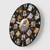 家族写真のコラージュ17の写真のかわいらしく黒い金ゴールド ラージ壁時計 (傾斜)