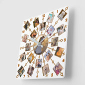 家族写真のコラージュ21の写真のかわいらしいホワイトゴールド スクエア壁時計 (傾斜)